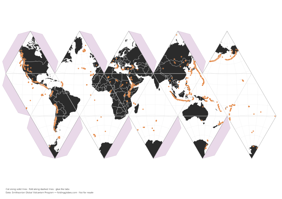Volcanoes of the World folding globe net