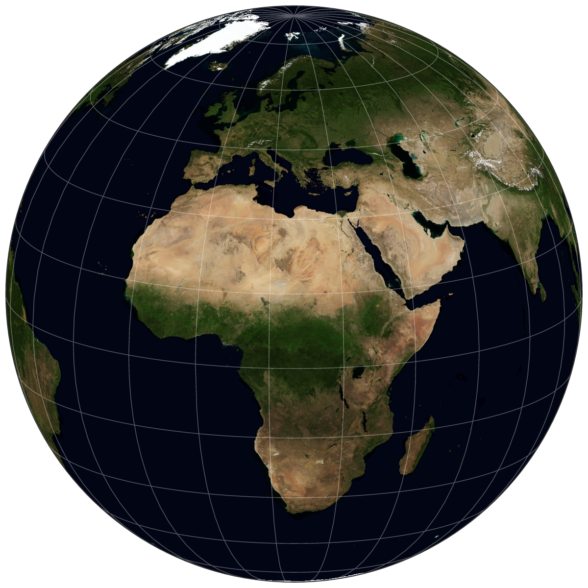 The Earth as a sphere, with graticule